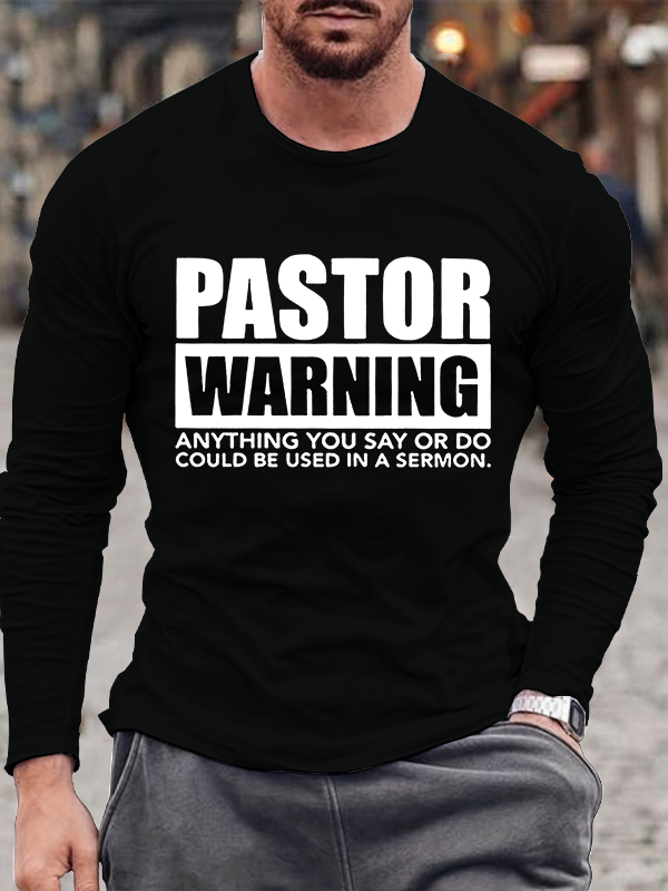 Pastor Warning Jesus God Christian Cotton Long Sleeve T-Shirt