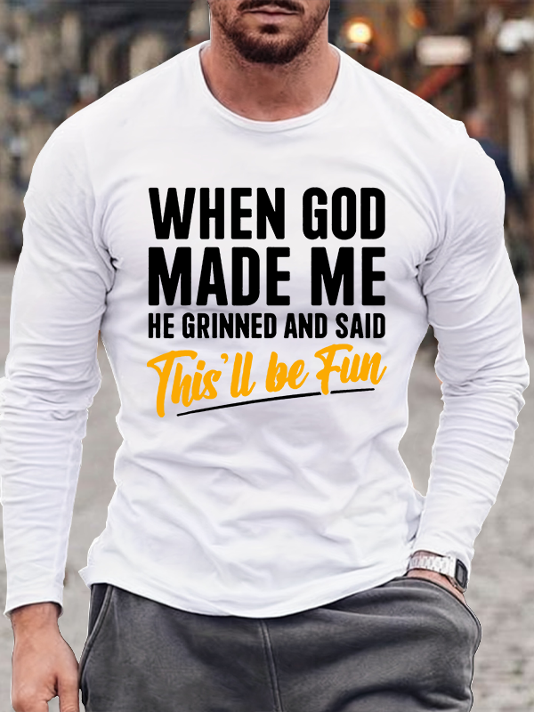 When God Made Me Jesus God  Christian Cotton Long Sleeve T-Shirt