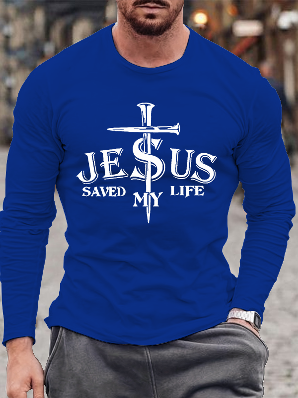 Jesus Saved My Life Cross Jesus God  Christian Cotton Long Sleeve T-Shirt