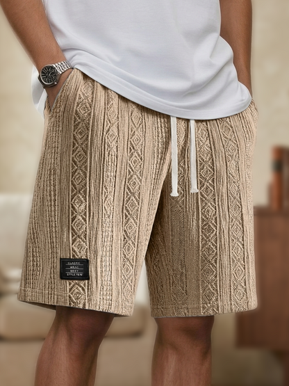 Men's Jacquard Casual Embroidered Logo Elastic Waist Solid Color Shorts