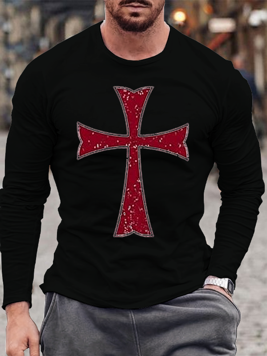 Knights Templar Crusader Cross Jesus God Christian Cotton Long Sleeve T-Shirt