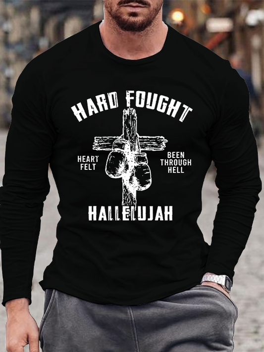 Hard Fought Hallelujah Jesus God Christian Cotton Long Sleeve T-Shirt
