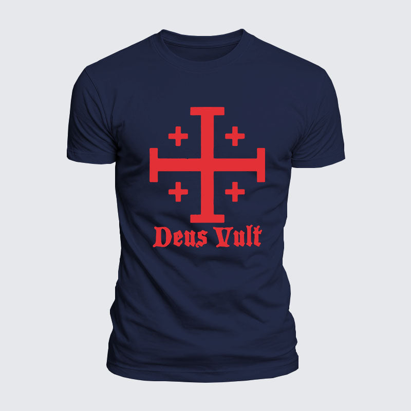 Luxe Mercerized Cotton Tee - Jerusalem Cross Deus Vult