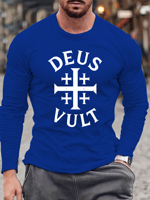 Deus Vult Jesus God Christian Cotton Long Sleeve T-Shirt