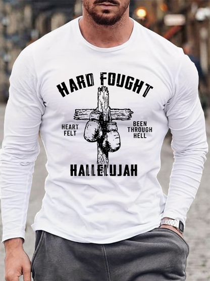 Hard Fought Hallelujah Jesus God Christian Cotton Long Sleeve T-Shirt