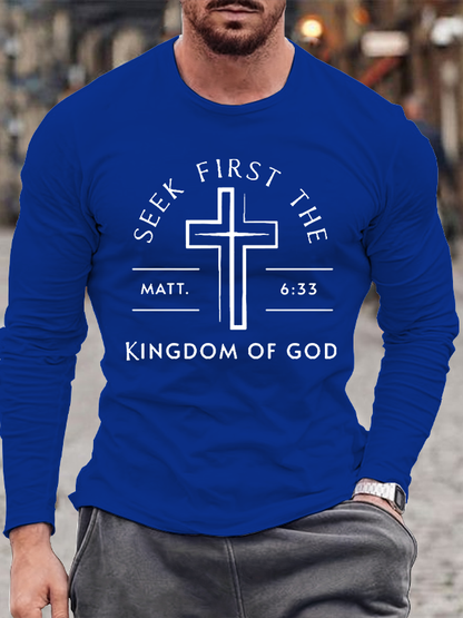 Seek First The Kingdom Of God Jesus God Christian Cotton Long Sleeve T-Shirt