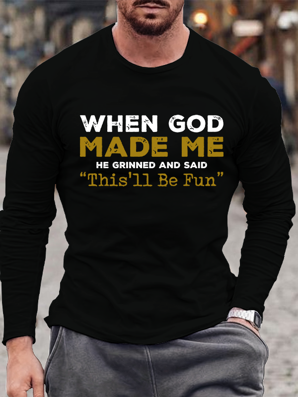When God Made Me Jesus God Christian Cotton Long Sleeve T-Shirt