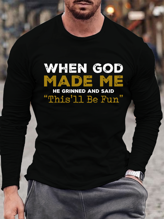 When God Made Me Jesus God Christian Cotton Long Sleeve T-Shirt