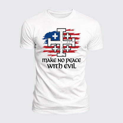 Luxe Mercerized Cotton Tee - Make No Peace with Evil Jerusalem Cross United States Flag