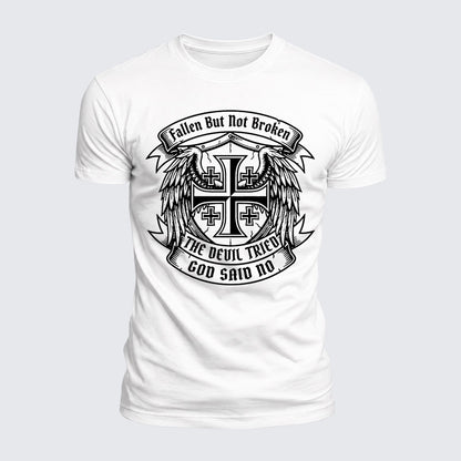 Luxe Mercerized Cotton Tee - Fallen But Not Broken The Devil Tried God Said No