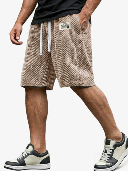 Men's Casual Loose Shorts Textured Embroidered Logo Everyday Wear