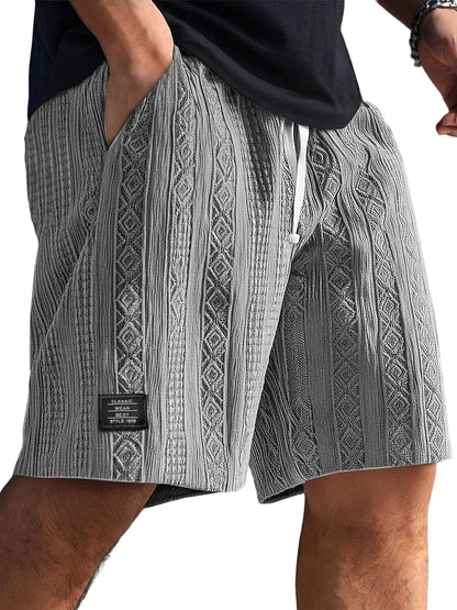 Men's Jacquard Textured Embroidered Logo Casual Shorts