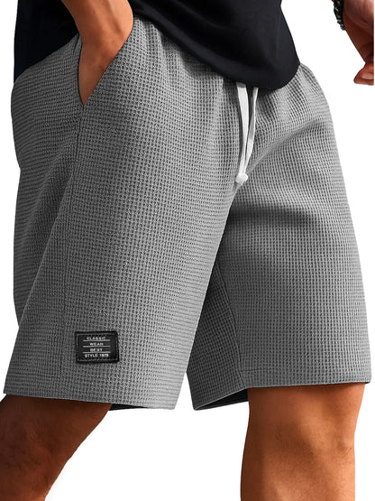 Men's Waffle Texture Embroidered Logo Casual Solid Color Shorts