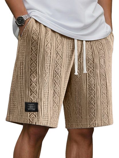 Men's Jacquard Casual Embroidered Logo Elastic Waist Solid Color Shorts