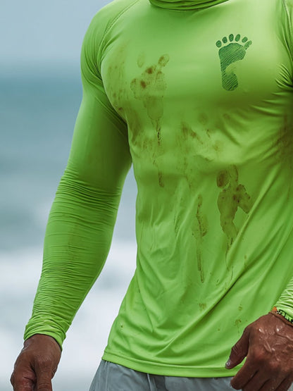 Men's Outdoor Sunscreen Breathable Cool Hooded Printed Surf Long-Sleeve Top