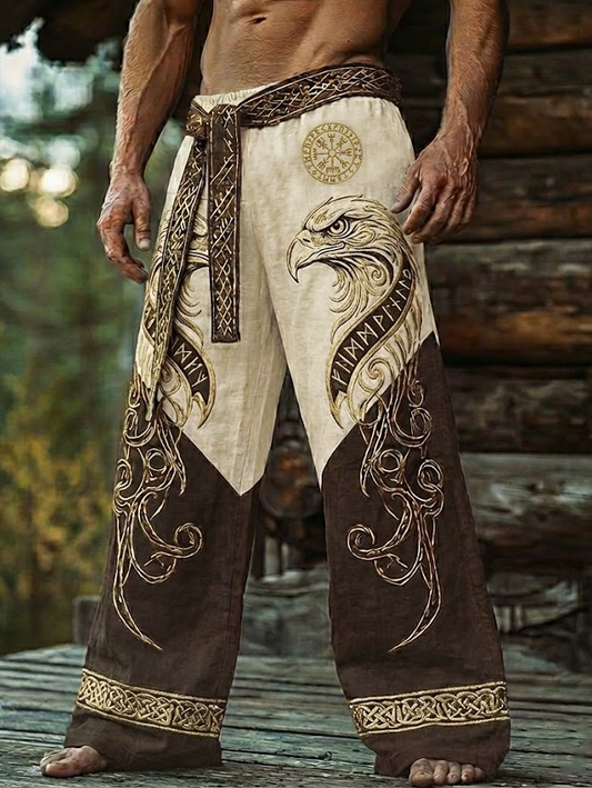 Men's Viking Eagle Runes Two-Tones Celtic Totem Nordic Retro Pants