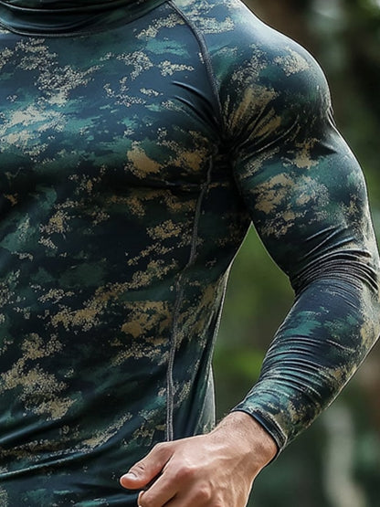 Men's Outdoor Sun Protection Breathable Cool Hunting Camouflage Mask Hooded Sun Protection Long-Sleeved Top