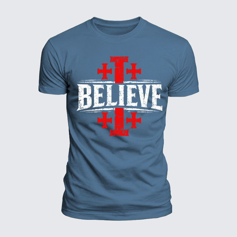 Luxe Mercerized Cotton Tee - Believe Jerusalem Cross