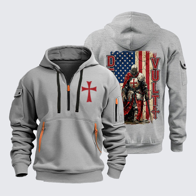 Zipper Hoodies - Deus Vult Knight Templar American Flag Crusader