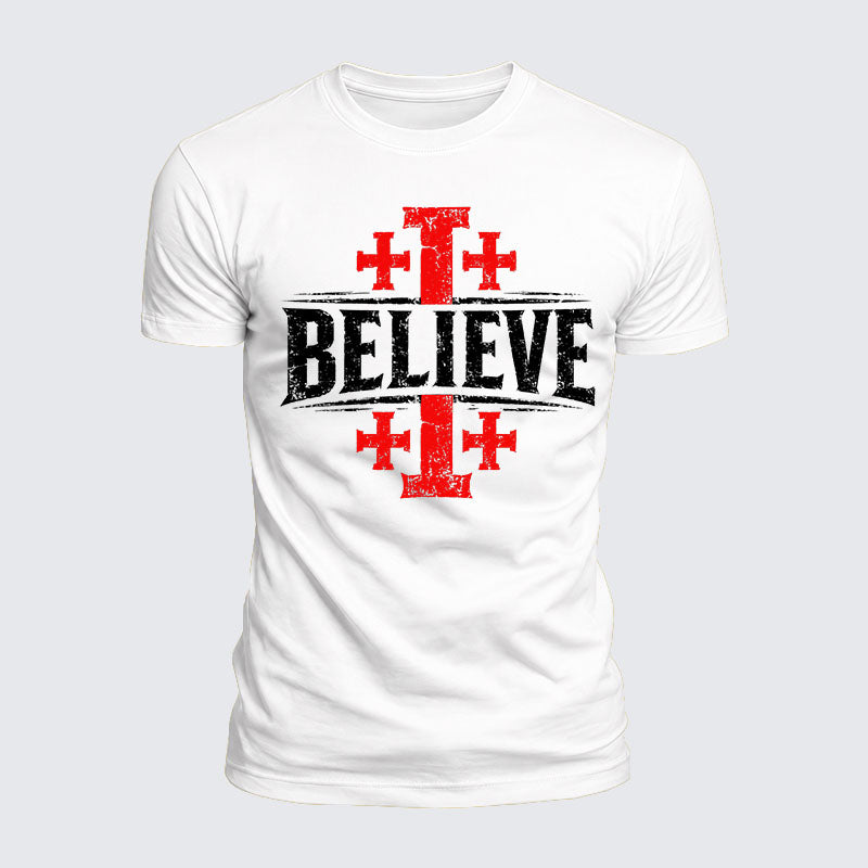 Luxe Mercerized Cotton Tee - Believe Jerusalem Cross