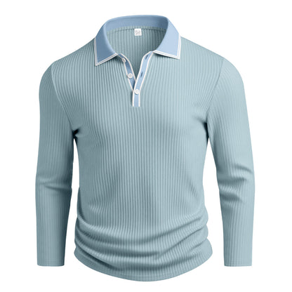 Men's Long Sleeve Polo Shirt Jacquard Fabric Collared Top