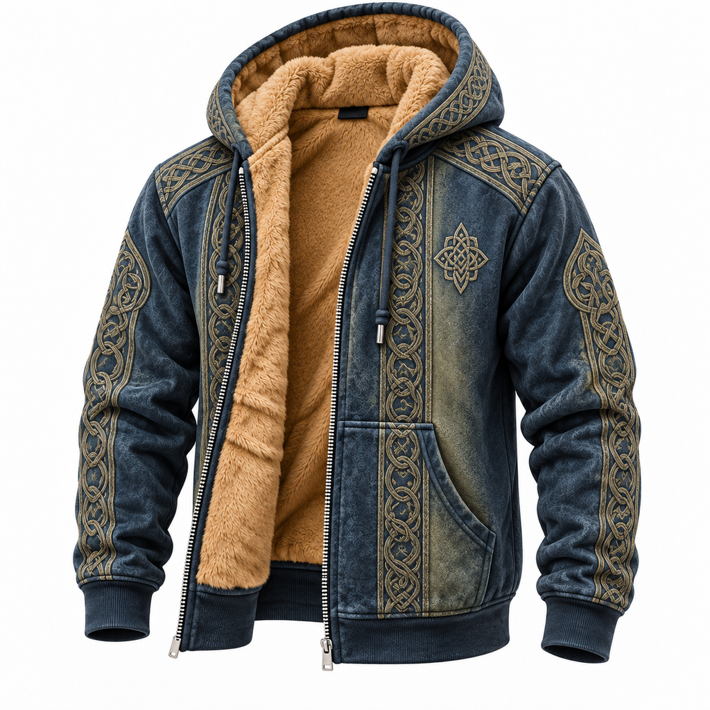 Navy Viking Knotwork Fleece Zip Hoodie