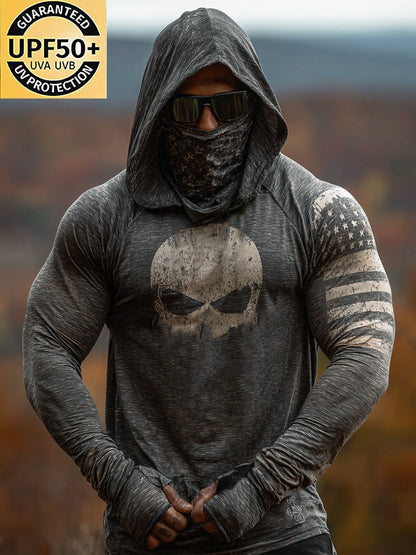 Men's Retro Outdoor Sun Protection Breathable Cooling Mask Hooded Sun Protection Long Sleeve Top