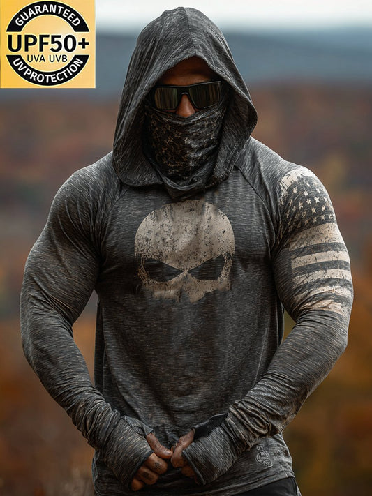 Men's Retro Outdoor Sun Protection Breathable Cooling Mask Hooded Sun Protection Long Sleeve Top