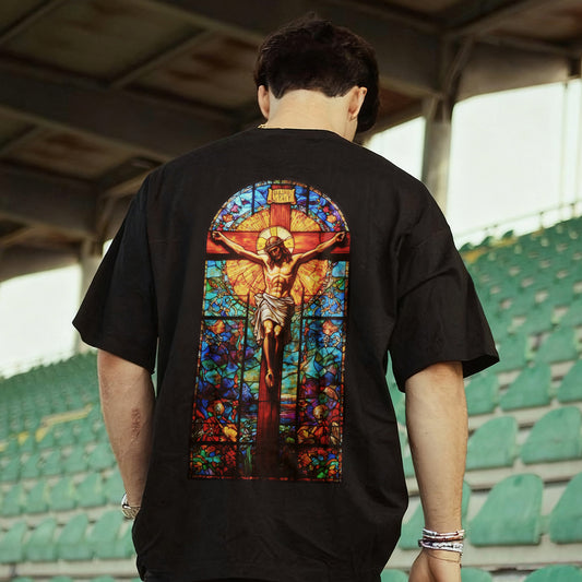 Stained Glass Crucifix Printed Men's T-shirt