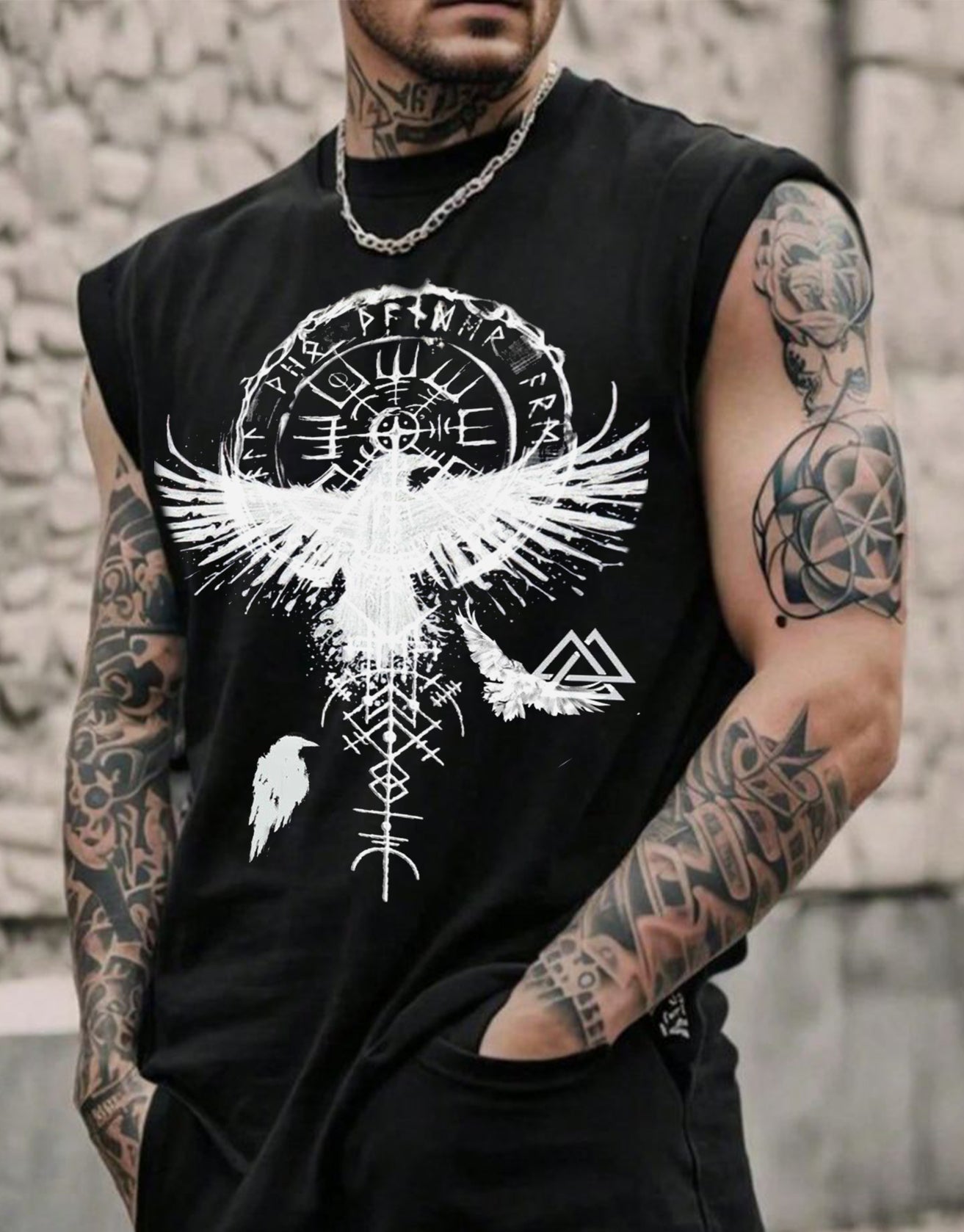 Viking Print Sleeveless T-shirt Vest