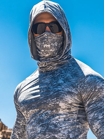 Men's Outdoor Sun Protection Breathable Cool Mask Hooded Sun Protection Long-Sleeved Top