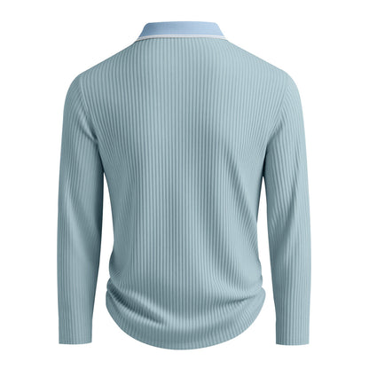 Men's Long Sleeve Polo Shirt Jacquard Fabric Collared Top