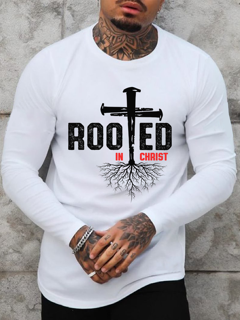 Rooted In Christ Cross Long Sleeve T-Shirt