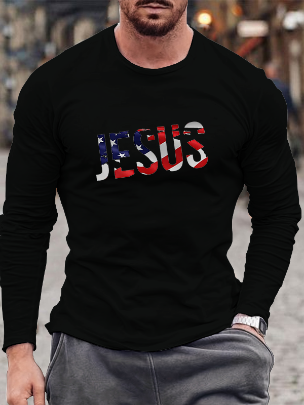 Jesus American Flag Long Sleeve T-Shirt