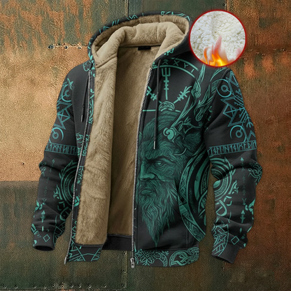 Nordic Style Viking Warrior Rune Fleece Inner Lined Winter Hoodie