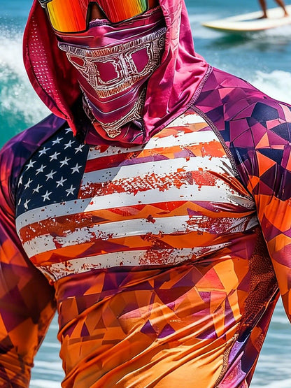Men's Outdoor Sunscreen Breathable Cool Hooded Printed Surf Long-Sleeve Top