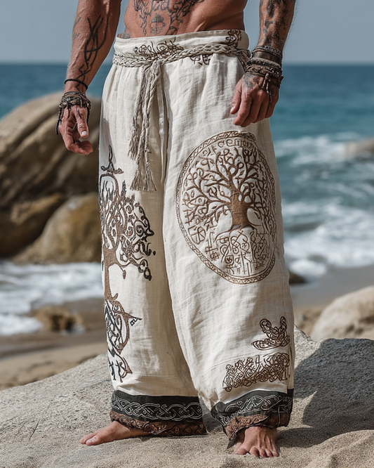 Men's Viking Retro Nordic Compass Totem Linen Pants