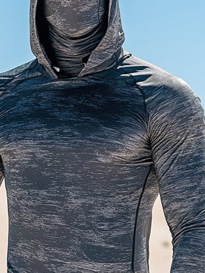 Men's Outdoor Sun Protection Breathable Cool Mask Hooded Sun Protection Long-Sleeved Top