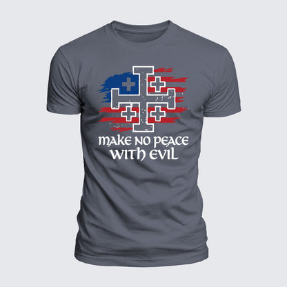 Luxe Mercerized Cotton Tee - Make No Peace with Evil Jerusalem Cross United States Flag