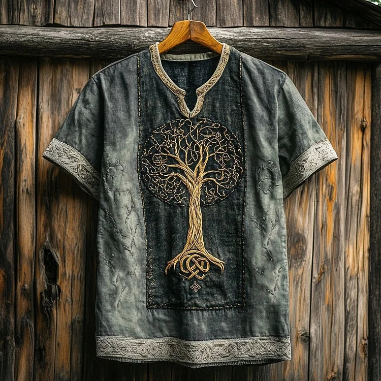 Men's Viking Tribal Tree of Life Art Henley Shirt