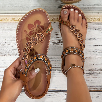 Boho Floral Embroidered Sandals for Women