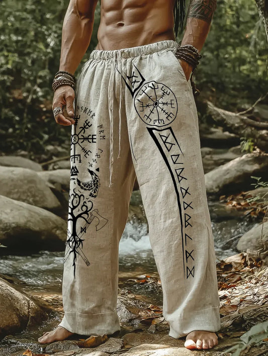 Men's Viking Holiday Style Vintage Nordic Totem Casual Linen Pants