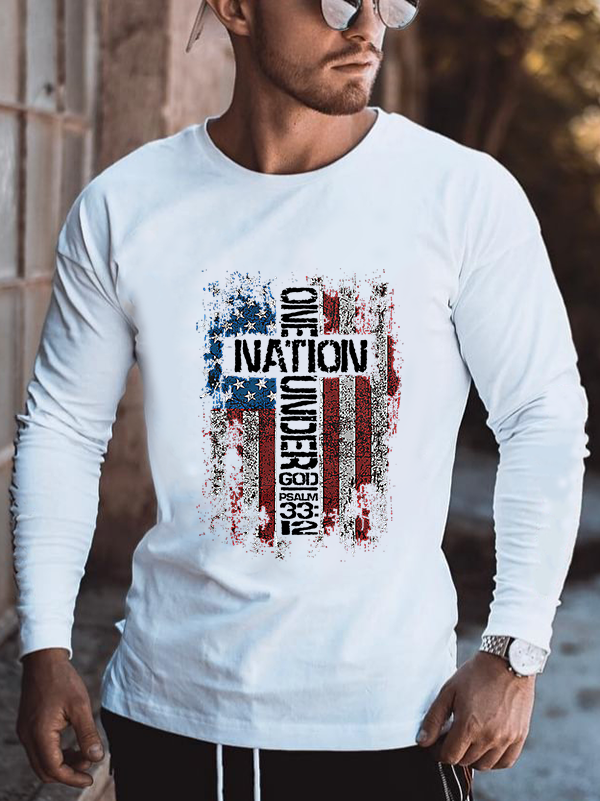 One Nation Under God Crew Neck Long Sleeve T-Shirt