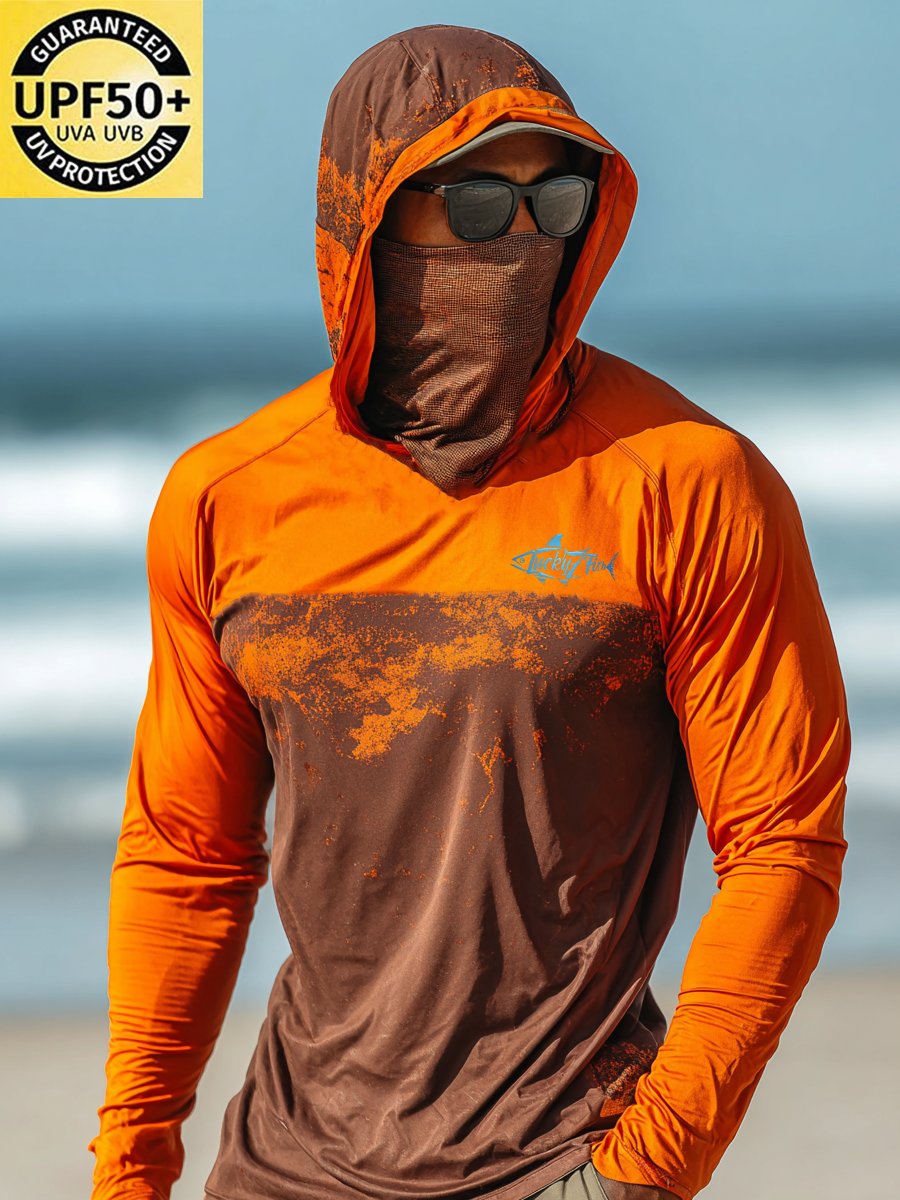 Men's Outdoor Sun Protection Breathable Cool Face Mask Hooded Printed Long-Sleeved Top
