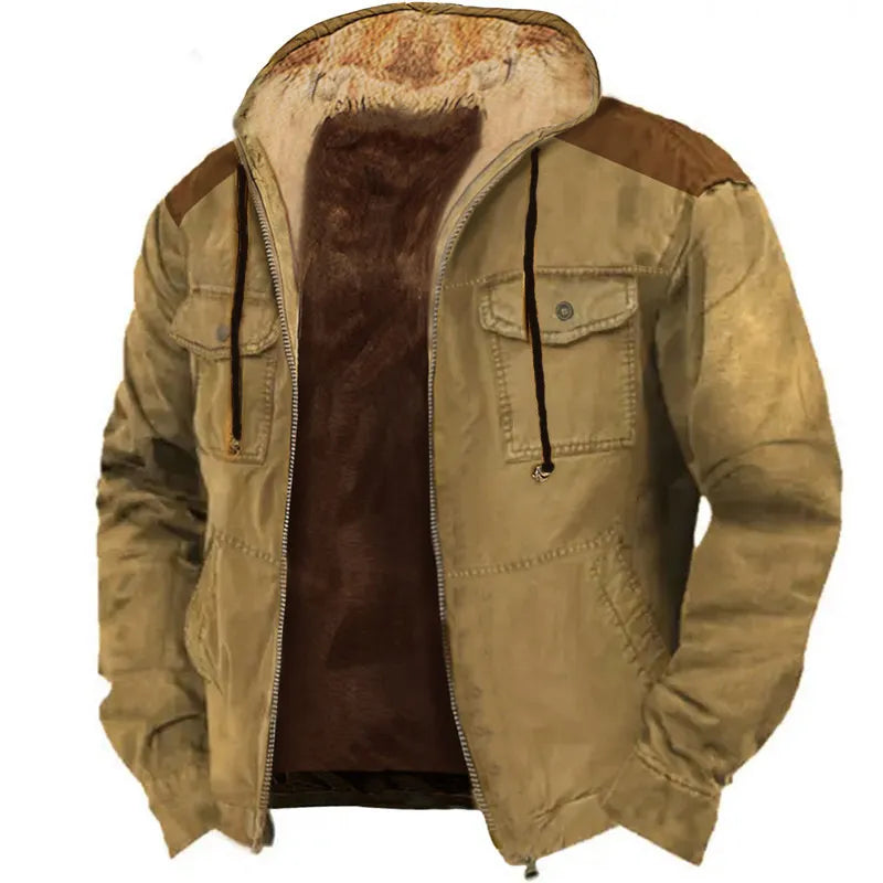 Men's Fleece Warm Coat Retro Solid Color Lapel Coat Casual Jacket