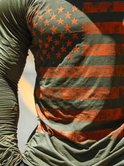 Men's Outdoor Sun-Protective Breathable and Cooling Long Sleeve Hoodie with Flag Print