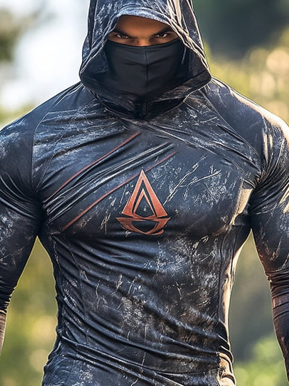 Men's Outdoor Sun Protection Breathable Cool Mask Hooded Sun Protection Long-Sleeved Top