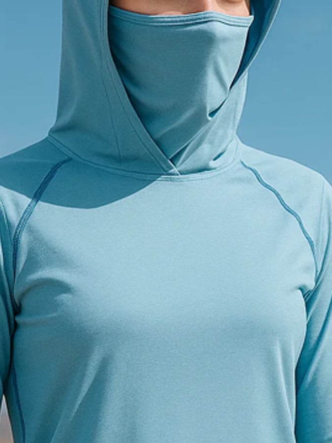 Women's Outdoor Sun Protection Breathable Cool Mask Hooded Sun Protection Long-Sleeved Top