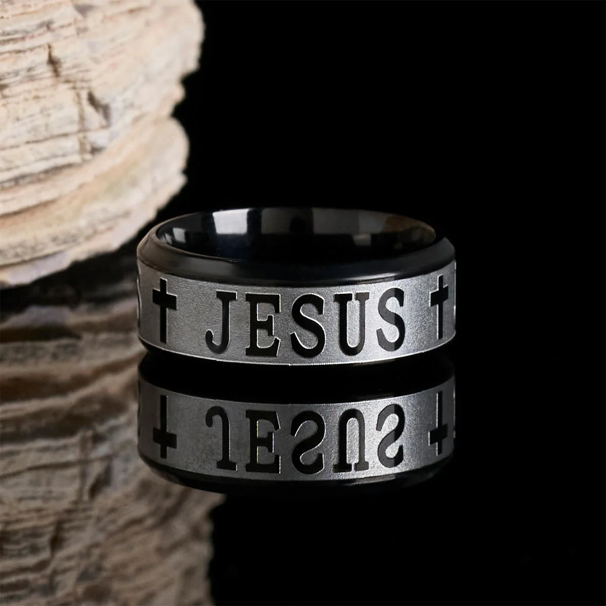 Titanium Steel Ring with Laser engraving JESUS
