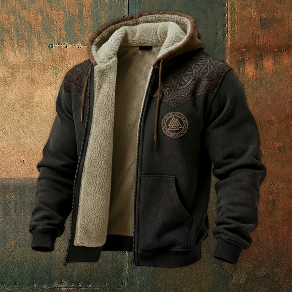 Viking Nordic Style Vegvisir Casual Long-Sleeve Warm Fleece Hoodie